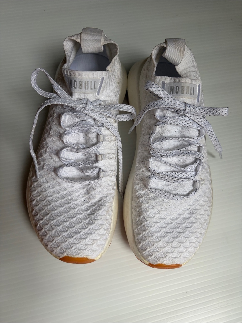NOBULL White Knit Sneakers with Orange Toe Accents